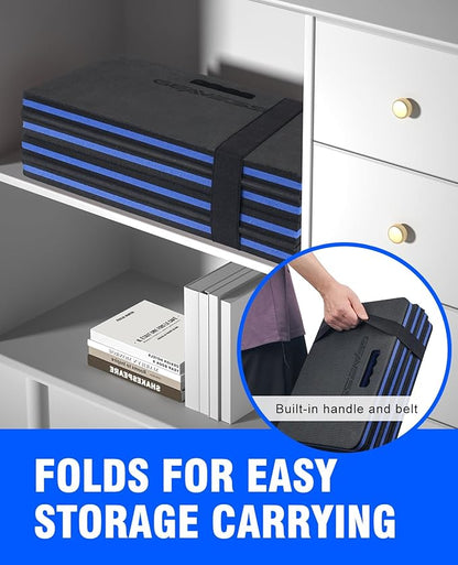 1.1" Foldable Kneeling Pad, Large Supportive Mechanic Mat with Storage Strap & Tool Tray, Extra Thick Comfortable Foam Knee Pad for Gardening, Garage, Workshop Repairing, 47.2"x15.7"