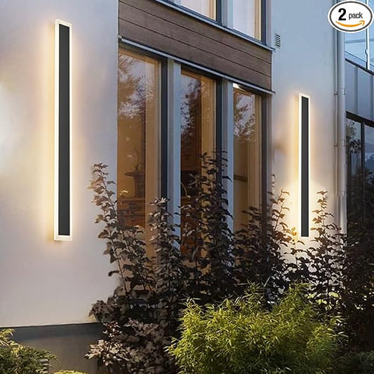 Aipsun 2 Pack Black Outdoor Wall Light 39.4inch Modern LED Exterior Wall Sconce, Long LED Linear Exterior Lights 3000K for House Living Room Corridor