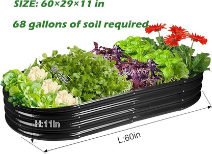 Rakukiri Raised Garden Bed GRS Certified Galvanized Planter Box Outdoor, 5ft Oval Rot-Resistant Metal Garden Bed Planter, Recycled Material Planter for Vegetables Flowers Herbs (Black)