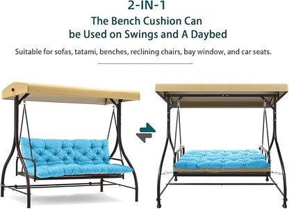 Swing Replacement Seat Cushions, 2-3 Seater Bench Cushions for Outdoor Furnitur with Backrest, Garden Recliner Seat Cushions Waterproof Sofa Pads (Sky Blue, 60x40in)