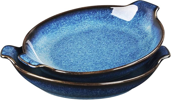 Ceramics Au Gratin baking Dishes Set of 2, Baking Tray Bake ware, 10.5 oz Ramekins, for Pie Pan, Appetizer, Tart, Dessert, Quiche, Oven Small dish, individual dishes, Round 9 Inch