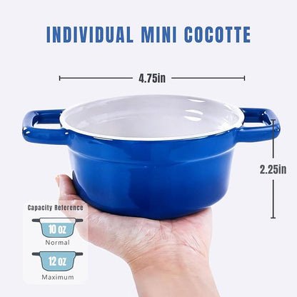 Lareina Mini Cocotte - 12oz Ceramic Casserole Dishes - Kitchen Casserole Sets With Handles And Lid - Small Baking Ramekins - Oven, Microwave & Dishwasher Safe - Set of 4 - Blue | Small casserole ramekins with handles, oven, microwave & dishwasher safe....