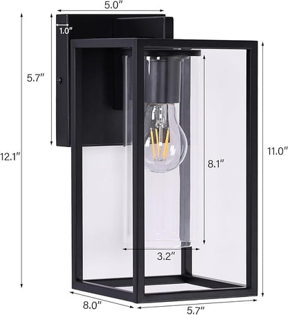 Pia Ricco Outdoor Wall Lights, Outdoor Wall Lantern with Circular Clear Glass Shade, Waterproof Exterior Lighting Fixtures, Modern Front Porch Lighting for House, Garage, E26 Base, ETL Listed, Black