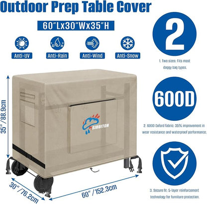 SIRUITON Outdoor Bar Cart Cover for 60 Inch Portable Outdoor Table, Heavy Duty 600D Oxford Fabric Outdoor Waterproof BBQ/Worktable Metal Movable Table Cover