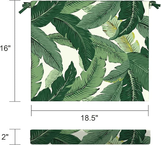 LVTXIII Outdoor Chair Cushions, Fade-Resistant Patio Furniture Cushions Outdoor Square Chair Pads with Ties for Dining Chairs and Garden Decoration, 18.5"x16"x2" Set of 4, Swaying Palms Green