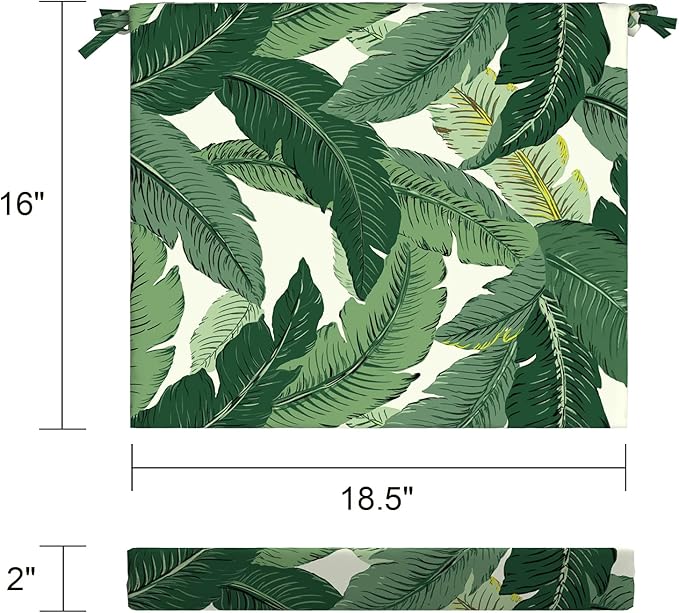 LVTXIII Outdoor Seat Cushions Set of 2 Square Corner Chair Cushions with Ties, Patio Chair Pads for Home Office and Patio Garden Furniture Decoration 18.5"x16"x2", Swaying Palms Green