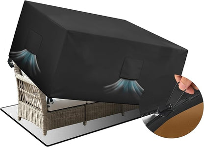 HDCAXKJ Patio Furniture Covers Waterproof Outdoor Couch Cover with Bottom Zipper Seal Heavy Duty Lawn Patio Sofa Cover Chair Loveseat Sectional Set Sofa Protector (Black & Brown, 78" Lx37 Wx35 H)