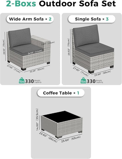 6 Piece Outdoor Sectional Sofa Set, 5-Seats Patio Wicker Conversation Set with 4" Thickened Cushions & Coffee Table, All-Weather PE Rattan for Garden, Backyard, Porch, Black