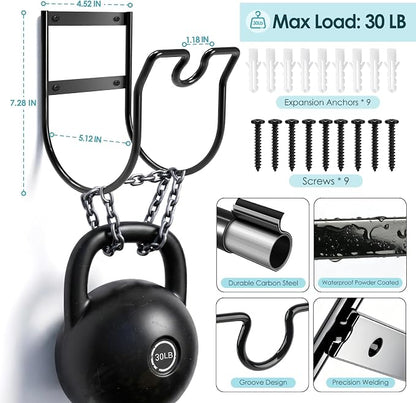 Hose Hanger Wall Mount, Metal Garden Hose Holder with Nozzle Groove for Outside Inside Water Hoses Extension Cords Air Lines, Black, 2 Pcs