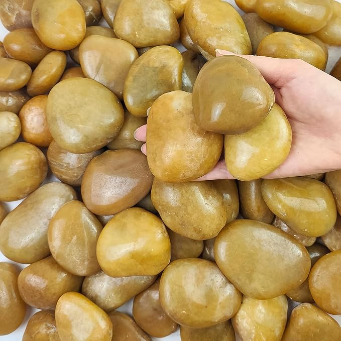 FANTIAN 10 lbs Yellow River Rocks, 2-3 Inch Polished Pebbles for Indoor Plants, Decorative Rocks Stones for Landscaping, Vases, Aquariums, Fountains, Pathways, Backyard and Garden