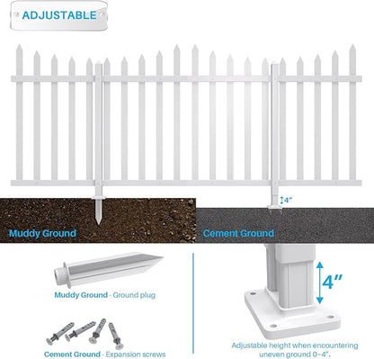 Patio 3 Sets 34.6"H x 84"L Picket Fence Panels White Vinyl PVC Decorative Fence for Front Yard Porch Patio Deck Pool Air Conditioner Fence Safety Dog Fence (34 Pickets, Scallop)
