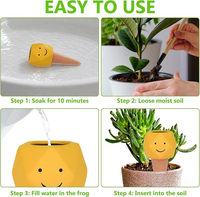4 Pack Terracotta Self Watering Spikes, Automatic Plant Waterer Devices Continuous Moisture with Slow Release Plant Watering Globes Watering System Small Hexagonal