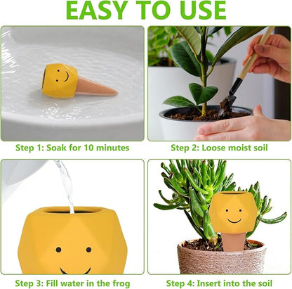 4 Pack Terracotta Self Watering Spikes, Automatic Plant Waterer Devices Continuous Moisture with Slow Release Plant Watering Globes Watering System Small Hexagonal