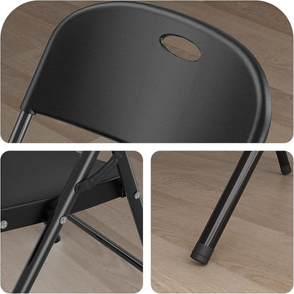 Nazhura 350 Weight Limit Heavy Duty Plastic Folding Chair with Reinfoced Steel Frame for Indoor and Outdoor, Wedding, Party, Restaurant, Meeting Room, Patio and Garden (8, Black)