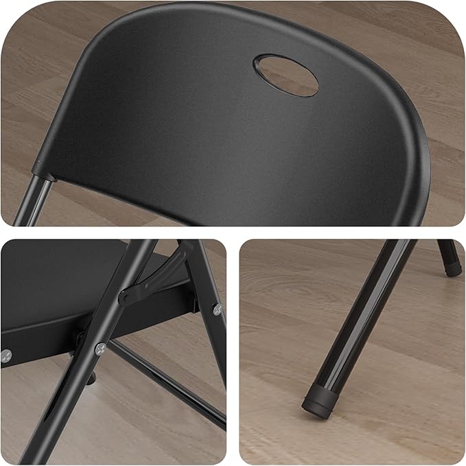 Nazhura 350 Weight Limit Heavy Duty Plastic Folding Chair with Reinfoced Steel Frame for Indoor and Outdoor, Wedding, Party, Restaurant, Meeting Room, Patio and Garden (6, Black)