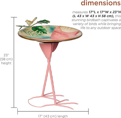 Alpine Corporation ORS876 Outdoor Metal Birdbath w/ Stylish Stand, Flamingo Pattern Birdbath Bowl and Stand, 23"H, Pink/Blue