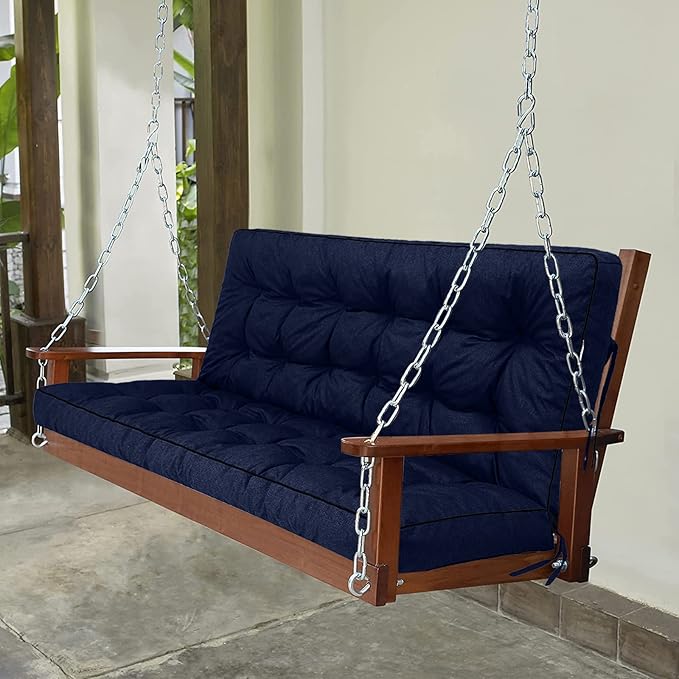Swing Replacement Seat Cushions, 2-3 Seater Bench Cushions for Outdoor Furnitur with Backrest, Garden Recliner Seat Cushions Waterproof Sofa Pads (Dark Blue, 70.8x40in)