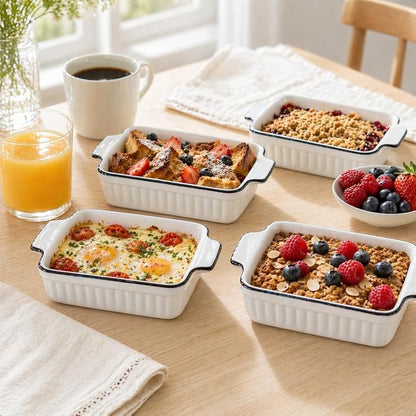 12 Oz Casserole Dish, Ceramic Baking Dishes Sets of 4, Small Casserole Dish with Handle, Porcelain Bakeware Sets, 5" Rectangular Baking Serving Dish for Casserole, Cakes, Dishwasher Oven Safe