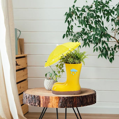 Rain Boot Vase Spring Rain Boot with Yellow Umbrella 7.87 x 5.12 x 7.09 7.87 x 5.12 x 7.09 Resin Flowerpot Floral Centerpiece April Showers Table Decor for Herbs Succulents Flowers