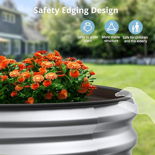 Winpull Raised Garden Bed Kit, 6x3x1 ft Galvanized Planter Box Outdoor with Safety Edging, Large Metal Raised Beds for Gardening Vegetables Flower Herb (Silver)
