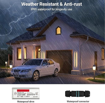 Outdoor Porch Light Set of 2, 39 Inch LED Wall Sconce, Black Modern Exterior Wall Light Fixture, IP65 Waterproof Lighting for Front Door, Side Porch, Single Garage