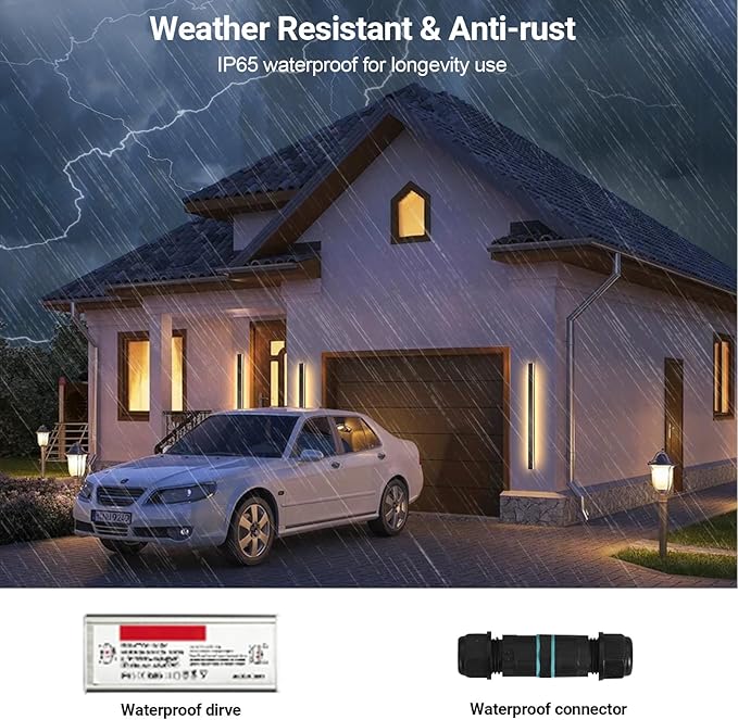 Modern Outdoor Wall Lights 92.5 Inch, 3000K Linear Exterior Wall Light Wall Mount, IP65 Waterproof Long Wall Sconce Light for Front Door, Garage (2 Pack, Black)