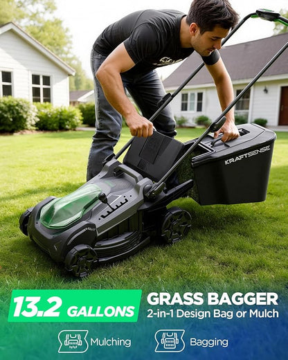 18" Electric Lawn Mower, 40V Cordless Lawn Mower with 2x5.0Ah Batteries, Brushless Motor, 2-in-1 Mulching & Bagging, 6-Position Height Adjustment, for Small to Medium Yards
