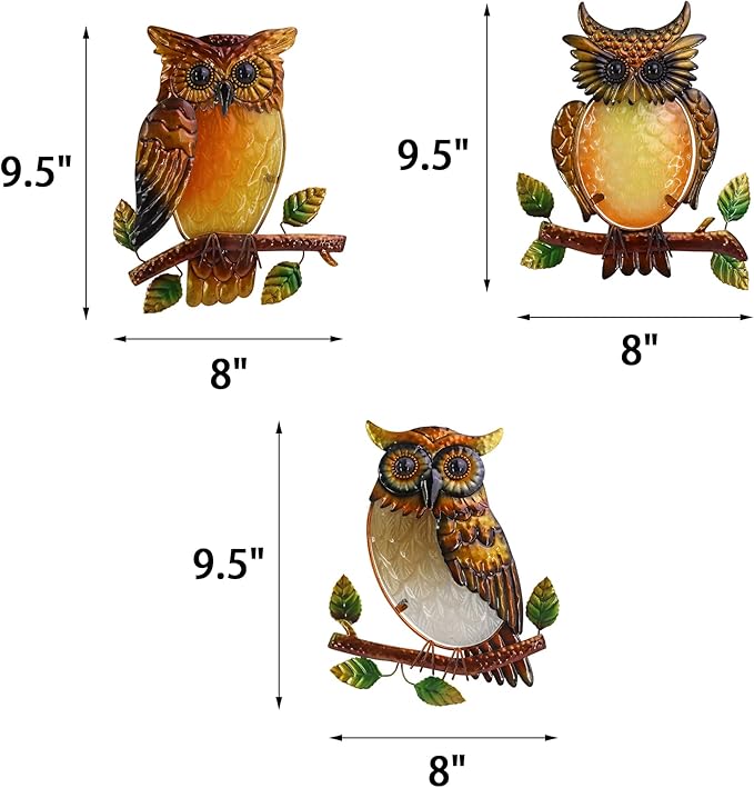 J-Fly Owl Decorative Metal Wall Art Owl Outdoor Decorative Metal Bird Wall Art Exquisite Christmas Decoration Gifts For Garden Patio Porch Bedroom Kitchen Lover Gift 9 Inch Set Of 3