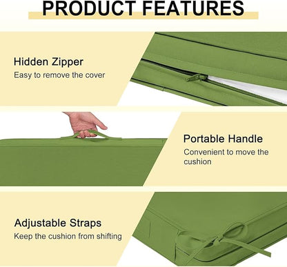 downluxe Waterproof Outdoor Chair Cushions Set of 4, 19" x 19" x 3" Patio Chair Cushion with Non-Slip Ties & Handle, Square Outdoor Cushion for Patio Furniture with Removable Cover, Grass Green