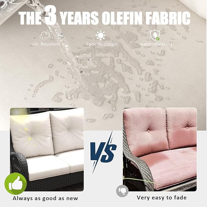 LayinSun 9 Pieces Outdoor Patio Furniture Set, Rattan Wicker Sectional Swivel Rocker Chairs Sets with Ottomans, Swivel Glider Chairs,Single Chairs and Coffee Table