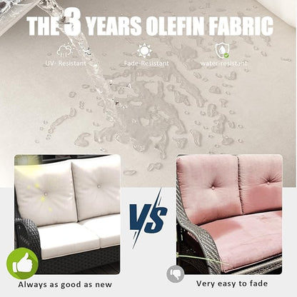 LayinSun 9 Pieces Outdoor Patio Furniture Set, Rattan Wicker Sectional Swivel Rocker Chairs Sets with Ottomans, Swivel Glider Chairs,Single Chairs and Coffee Table