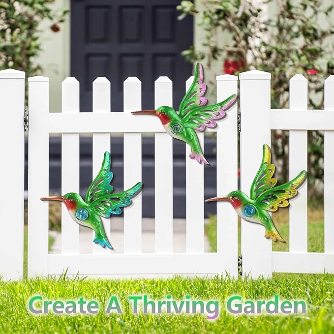 Metal Hummingbird Wall Decor, Wall Art Hanging Sculpture for Patio Fence, Set of 3, 9 Inch, Indoor Outdoor Gift for Family