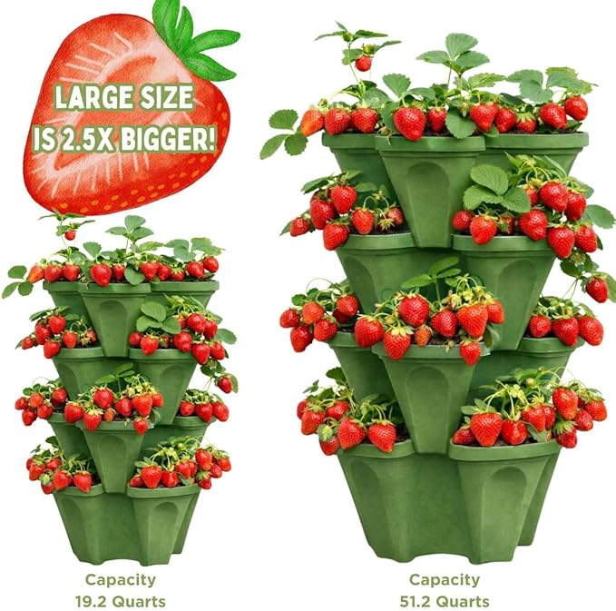Vertical Garden Planter 4 Tier Stackable System 16 Plants, Space Saving Herb, Strawberry & Food Crop Planter with Center Support Hole for Indoor Outdoor Gardening (8, Sagebrush Green, Small)