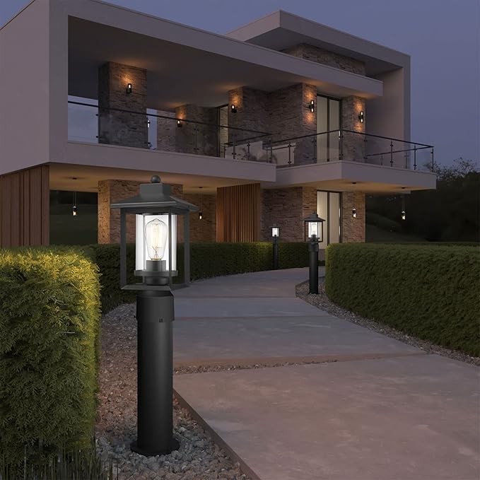 Outdoor Post Light, Exterior Post Lantern Lamps, Pathway Post Lighting Fixture, Post Lights Fixture in Black Finish with Clear Glass Shade for Garden, Backyard, Patio, Lawn, Driveway