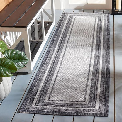 SAFAVIEH Washable Rug Outdoor Courtyard Collection - 2'3" x 12' Runner, Light Grey & Black, Non-Shedding & Easy Cleaning, Ideal for Patio, Entryway, Mudroom, Hallway, Kitchen (CY8475-37612)