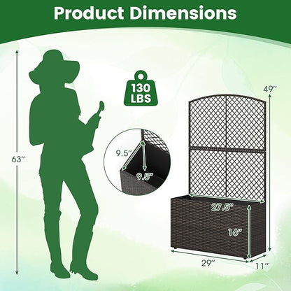 Giantex Raised Garden Bed with Trellis, 49'' Tall PE Rattan Planter Box w/Liner & Drainage, Metal Frame Privacy Screen for Vertical Climbing Plants, Vegetables & Flowers, Patio Balcony Gardening
