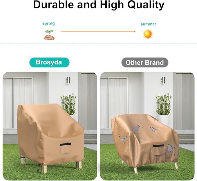 Patio Chair Covers for Outdoor Furniture Waterproof 2 Pack, Lawn Chair Covers 600D Heavy Duty Oxford Cloth, Large Covers for Lounge Lawn Deep Seat 31" W x 33" D x 36" H-Brown