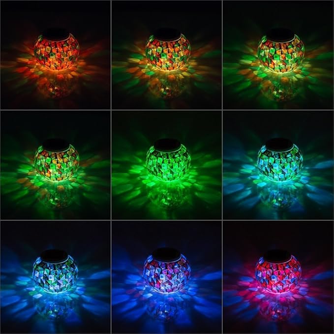 Solar Glass Ball Light Mosaic Jar Lights,Color Changing Globe Table Lamp Waterproof LED Night Light for Garden Patio Party Yard Outdoor Indoor Decorations (Ball)
