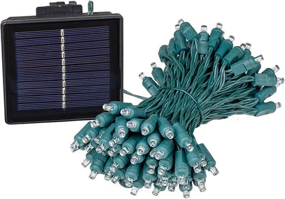 Novelty Lights 100 Light Solar Powered LED Outdoor Mini Light String, 50 Feet on Green Wire, Warm White 5mm Bulbs, Automatic Dusk to Dawn Operation