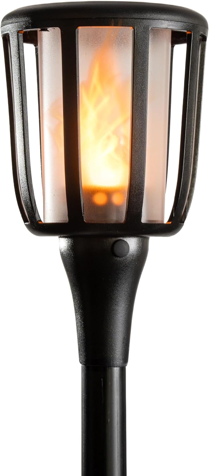 Solar Landscape Lights Rustic - Realistic Flickering Flame Patented LED, Adjustable Height, Pathway Lights Solar Powered Torch with Poles for Outdoor Landscape, Garden, Yard, and Patio Decor (4 Pack)