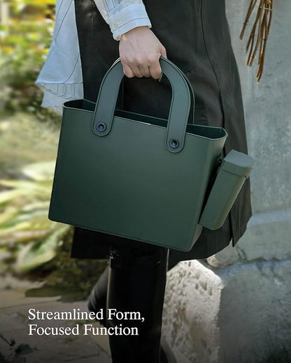 Hachiman Garden Tool Bag - Waterproof Gardening Tote with Interior Partition and Removable Pouch - Indoor Outdoor Use - Tools Not Included - Garden Green