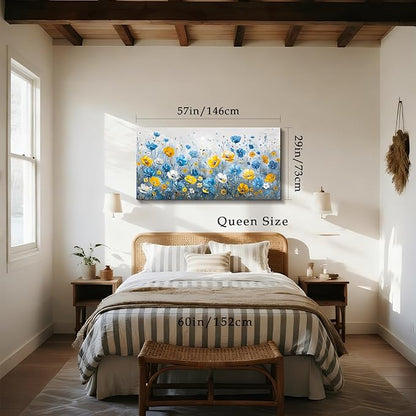 SERIMINO Extra Large Wall Art, Floral Wall Art, Nature Wall Decor, Boho Flower Market Prints, Blue Wildflowers Home Decorations, Aesthetic Pictures for Living Room Bedroom Dining Room Hallway 29"x57"