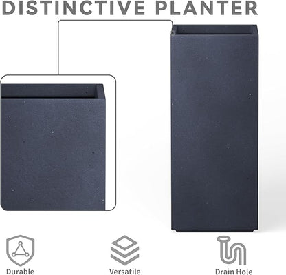 Kante 27.6" H Tall Rectangular Concrete Planter, Modern Square Diameter Plant Pot with Drainage Hole and Rubber Plug for Indoor Outdoor Home Patio Garden, Charcoal