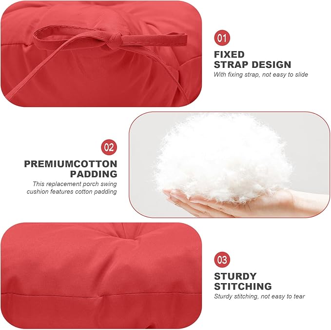 Porch Swing Cushions,Outdoor Cushions 3 Seater Replacement with Backrest, Waterproof Thickened Bench Cushion with Ties for Porch, Patio,Outdoor, Backyard and Garden (Red 60 * 40 in)