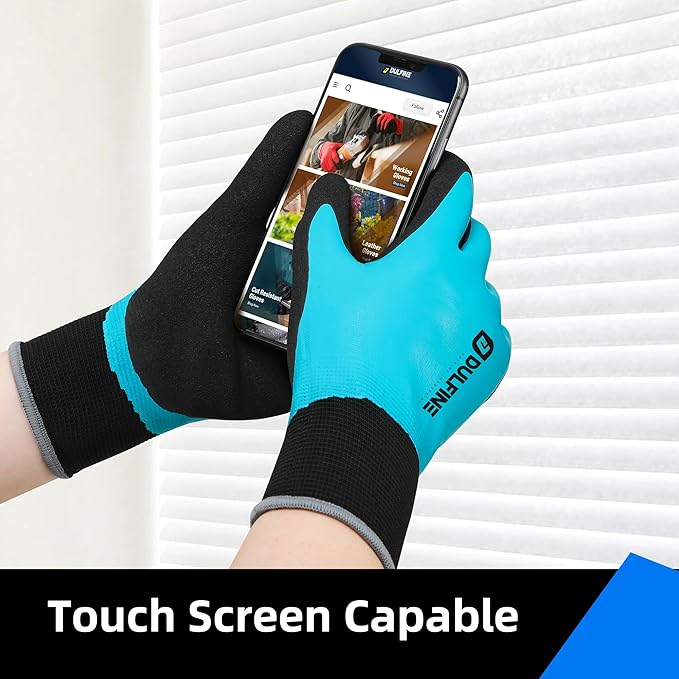 DULFINE 100% Waterproof Winter Work Gloves for Men and Women,Foam Latex Coated and Thermal Insulated Gloves for Cold Weather