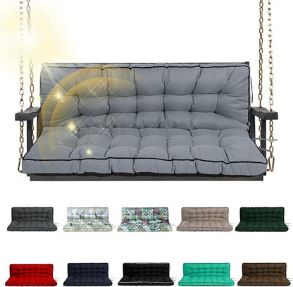 Porch Swing Cushion Three Seat, Waterproof Swing Cushions Replacement with Backrest, Outdoor Garden Furniture Patio 4" Thickened Cushions with Ties (Light Gray, 40 x 55in)