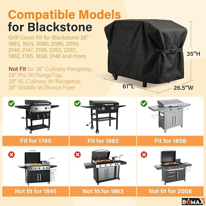 Griddle Cover for Blackstone 28 inch Griddle with Hood Double Shelf, 5483 Grill Cover for 1883 1785 1924 2086 2146 2147, Heavy Duty Waterproof 600D Polyester Flat Grill Griddle Cover