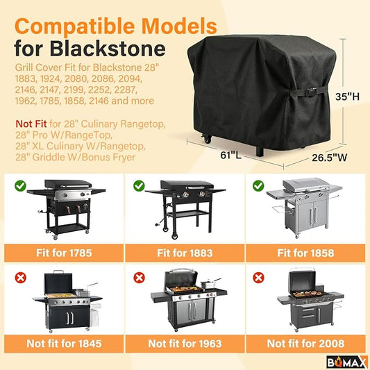 Griddle Cover for Blackstone 28 inch Griddle with Hood Double Shelf, 5483 Grill Cover for 1883 1785 1924 2086 2146 2147, Heavy Duty Waterproof 600D Polyester Flat Grill Griddle Cover