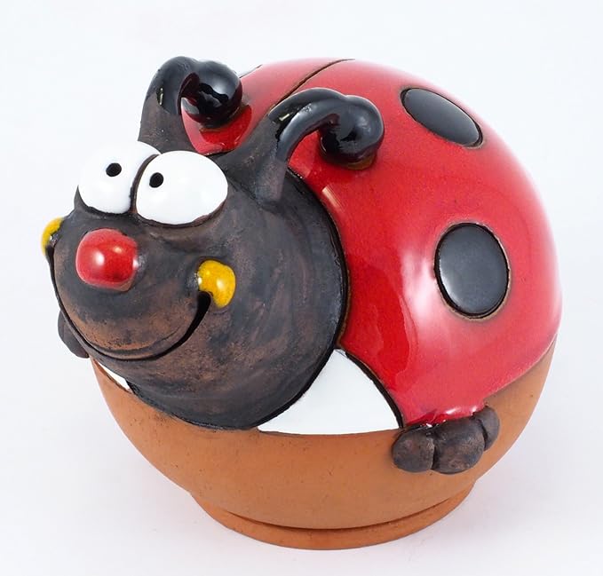 Ceramic Garden Decor - Ladybird Lawn stake - Outdoor statue - Perfect, unique gifts for gardeners woman, men, yard gifts - Handmade, Frostproof