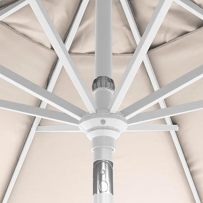 California Umbrella 5-Year-Non-Fading, 9Ft Premium Patio Umbrella, Hand-Crank, Button-Tilt, White Frame, Solution Dyed Beige Fabric